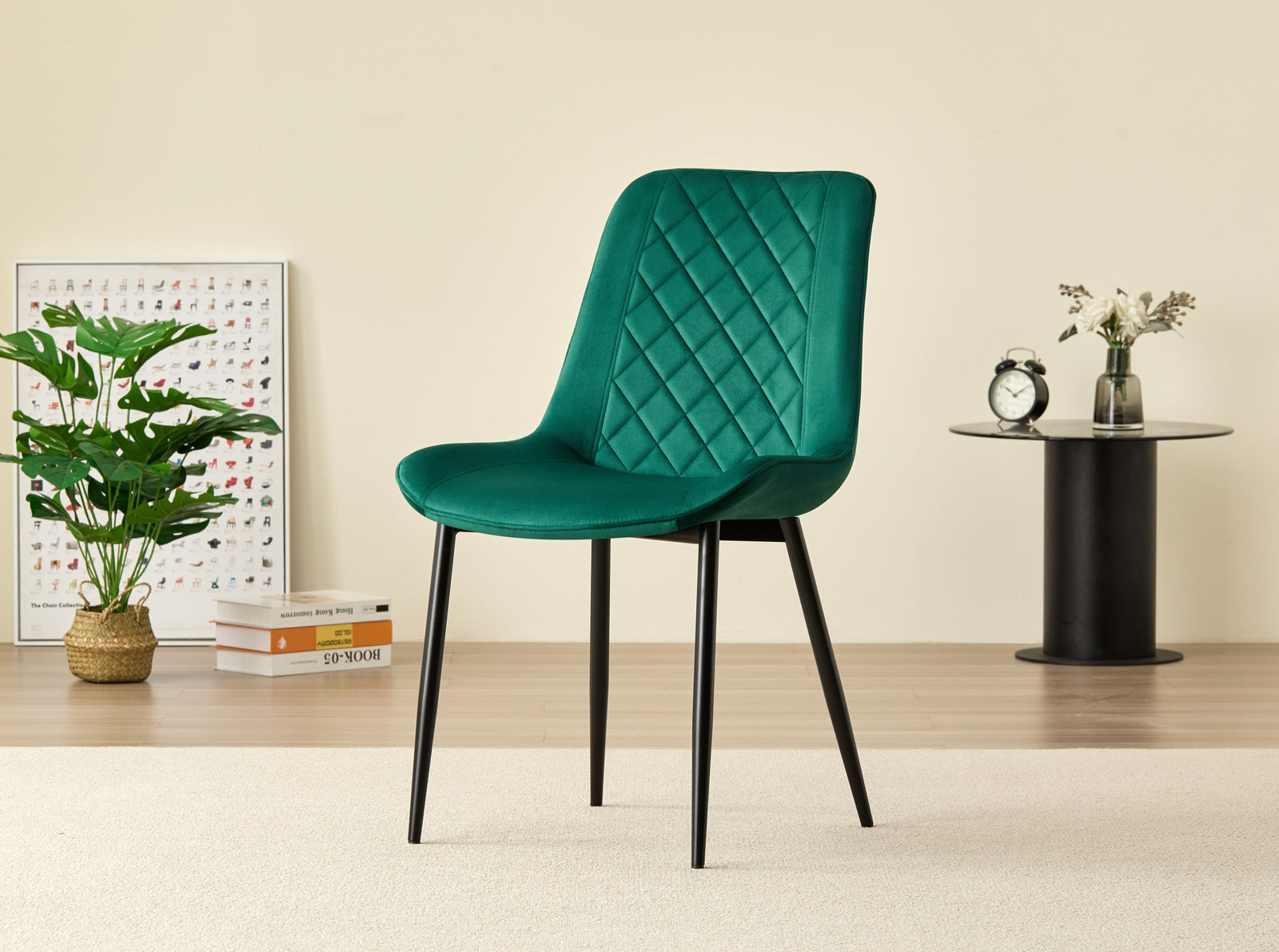 Stylish Miami Dining Table Set With 4 Velvet Amelia Chairs | Green