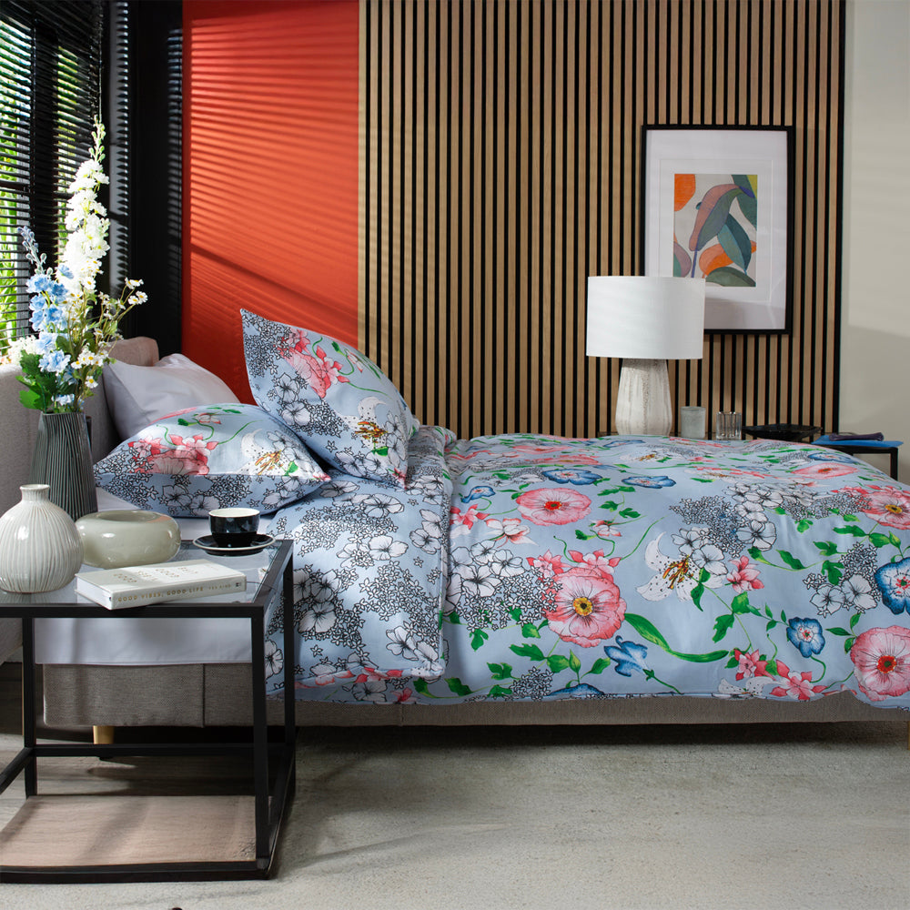 Printed 200 Thread Count Reversible Cotton Rich Fancy Fondant Duvet Cover Set | King | Blue