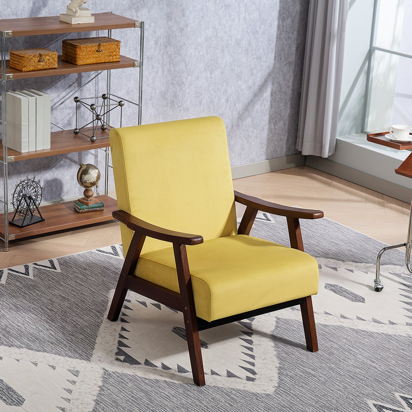 Velvet Armchair With Solid Wood Frame And Thick Padded | One Size | Yellow