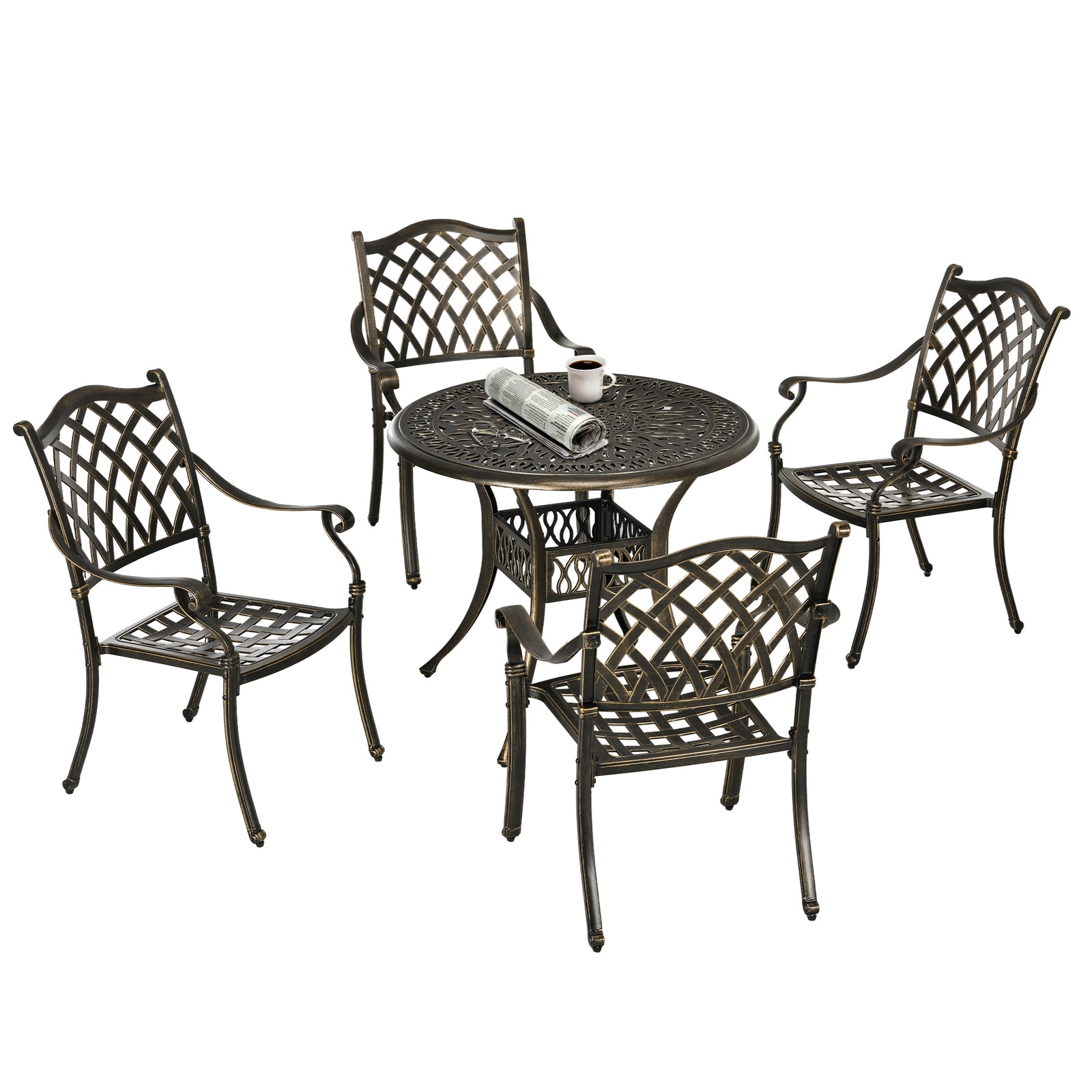 5pcs Garden Dining Set 4 Chairs Table W/ Hole