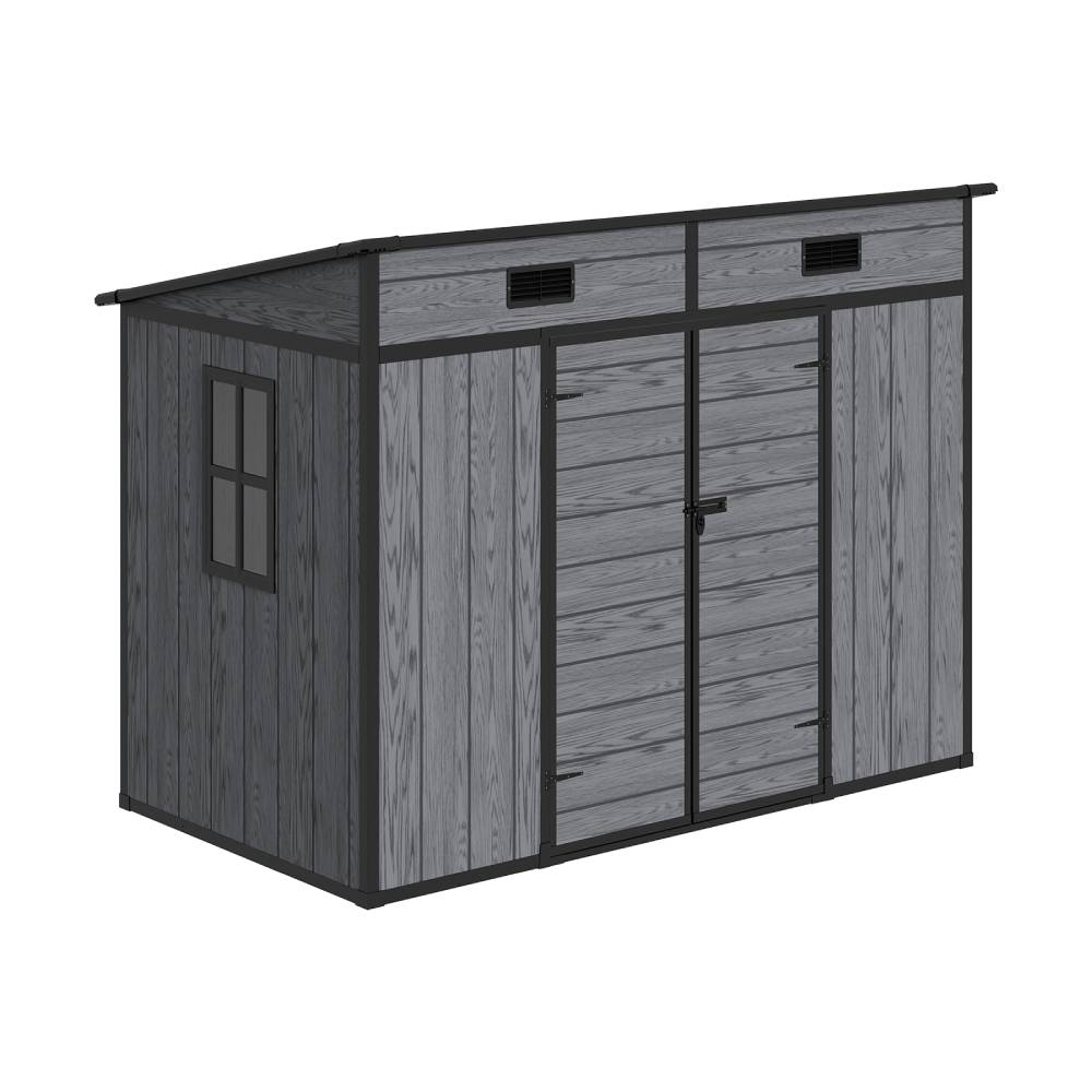 8x4ft Outdoor Plastic Storage Shed With Floor, Window, 2 Vents & Double Lockable Doors,wood Grain Design