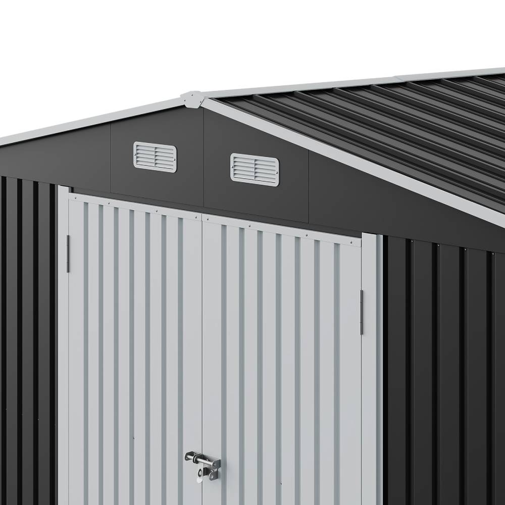 10x16ft Large Metal Storage Shed With Lockable Double Doors, 4 Windows, 4 Vents – Spacious Outdoor Tool Shed