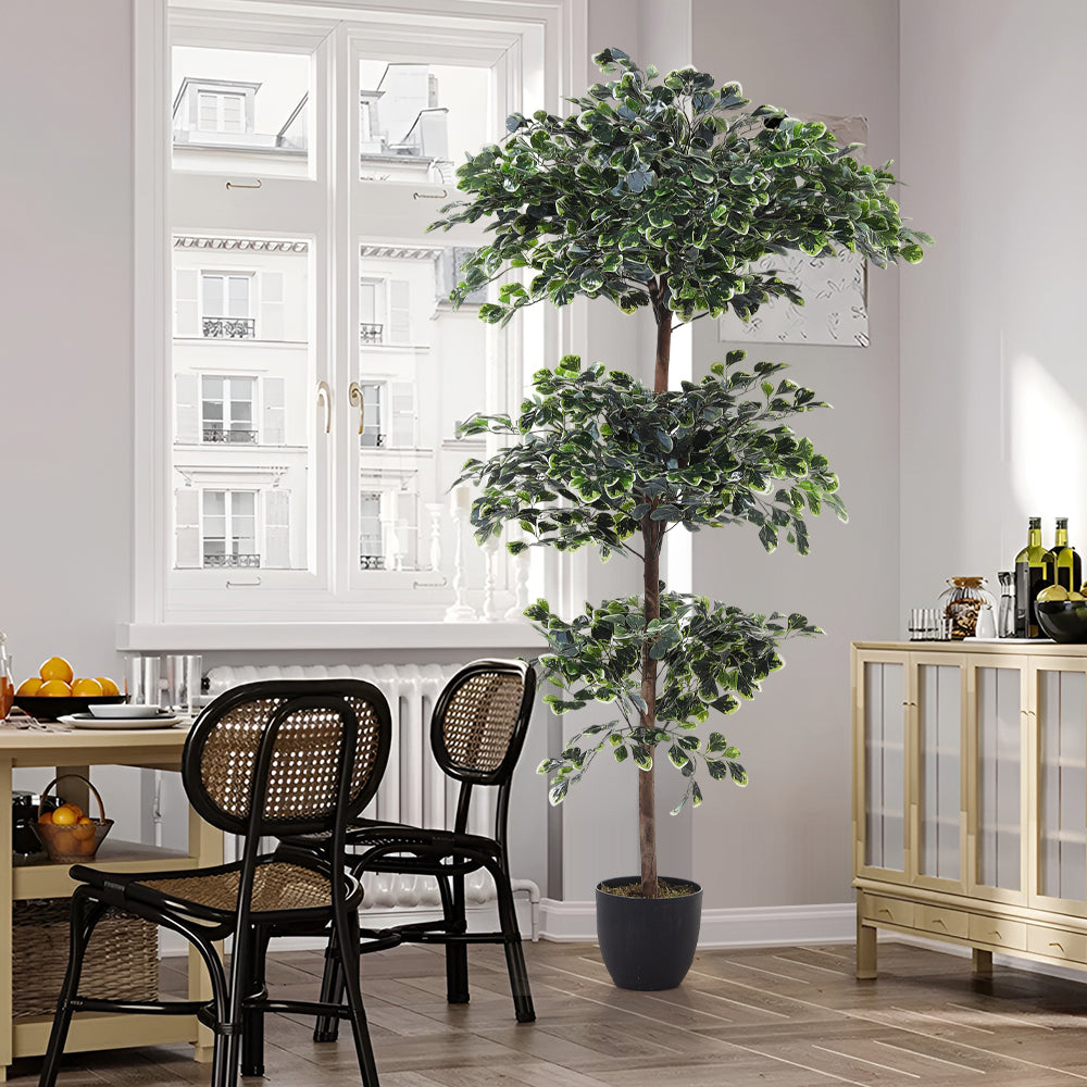 185cm Artificial Ficus Silk Tree With 3 Layers Of Lush Leaves Decorative Fake Plant