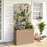 Outsunny Rattan Garden Planter With Trellis And Liner, Light Grey