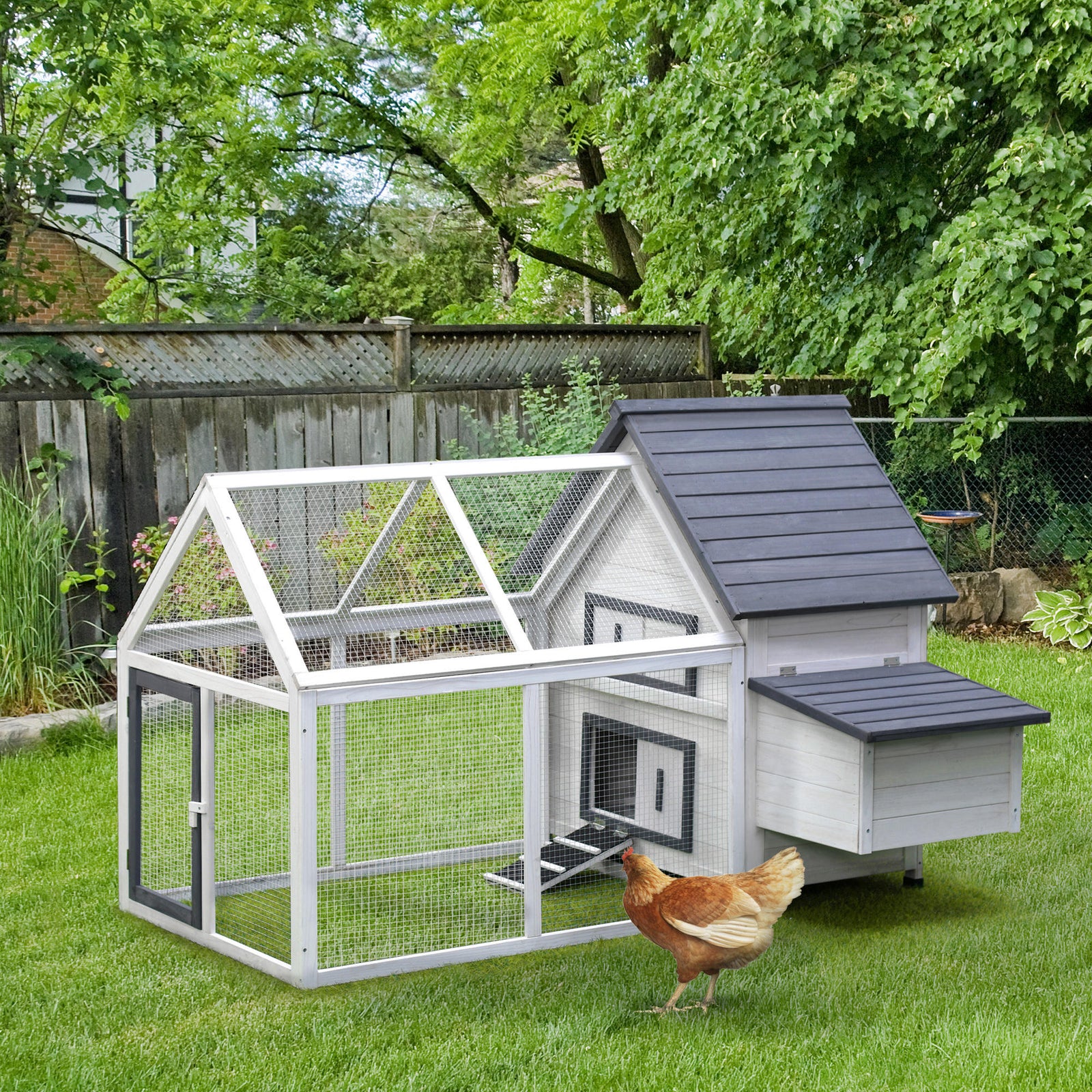 Pawhut Wooden Chicken Coop Hen House Enclosure Garden With Ramp Run Nesting Box