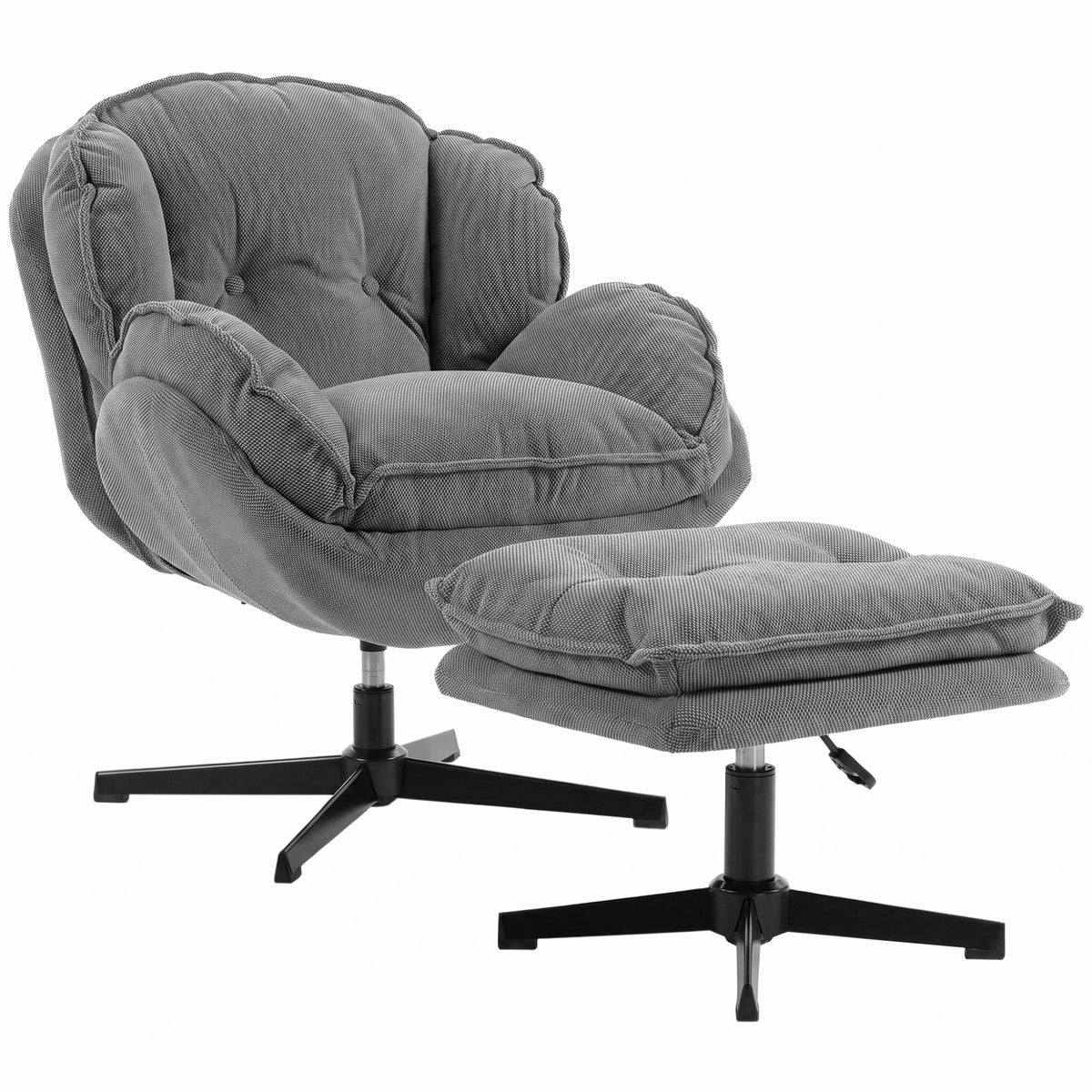 Armchair With Footstool, 360-degree Swivel Accent Chair | Grey
