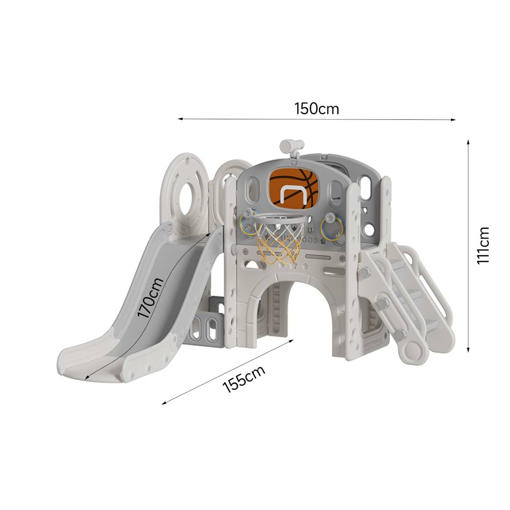 Toddler Slide And Climber Playset With Basketball Hoop And Telescope Fun Outdoor Activity Center For Kids | Grey