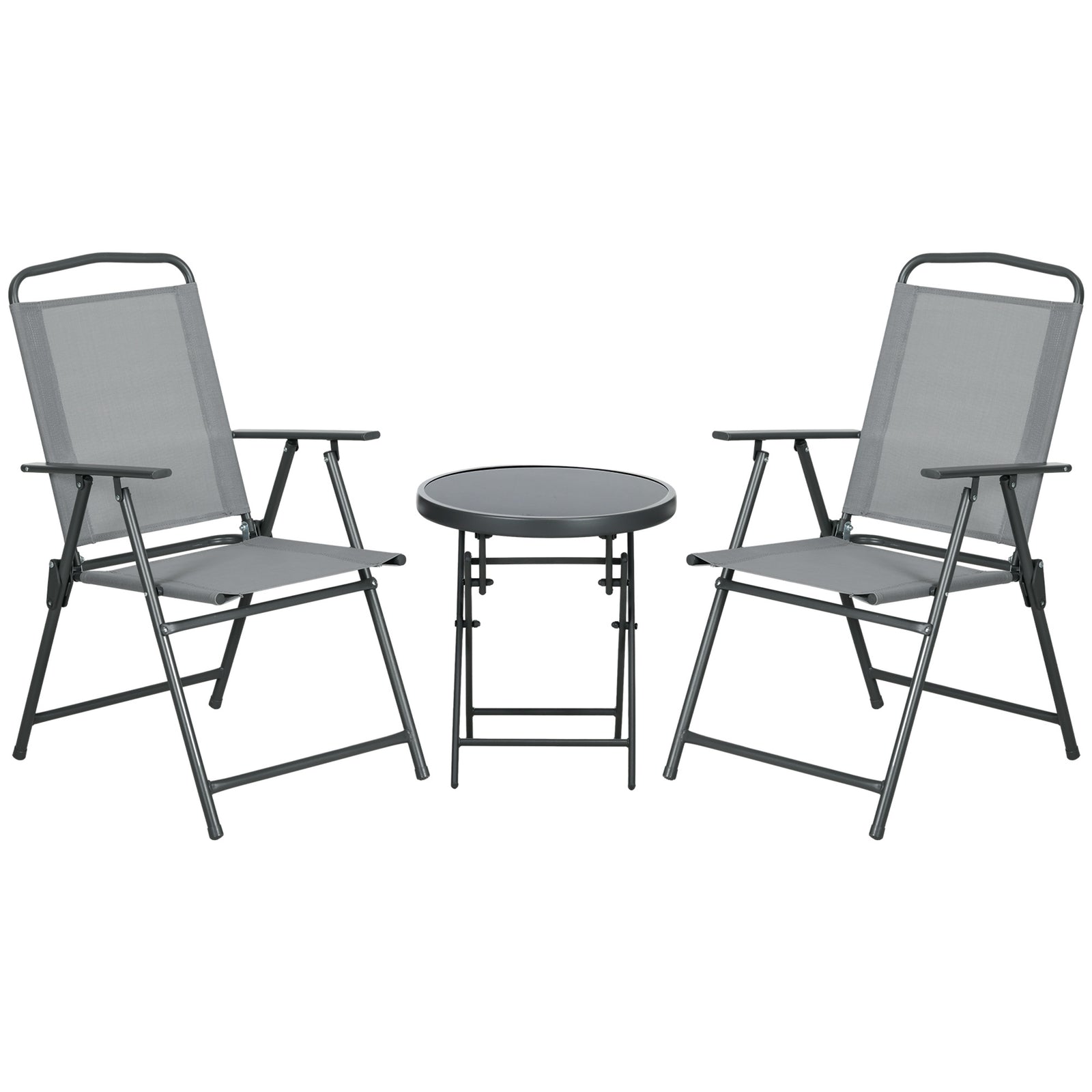 Patio Bistro Set Folding Chairs & Coffee Table For Balcony | Light Slate Gray