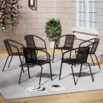 7 Pcs Garden Dining Set Outdoor Tempered Glass Coffee Table With Rattan Chairs