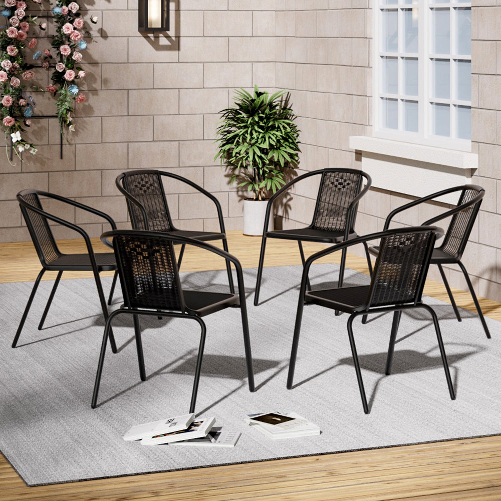 7 Pcs Garden Dining Set Outdoor Tempered Glass Coffee Table With Rattan Chairs