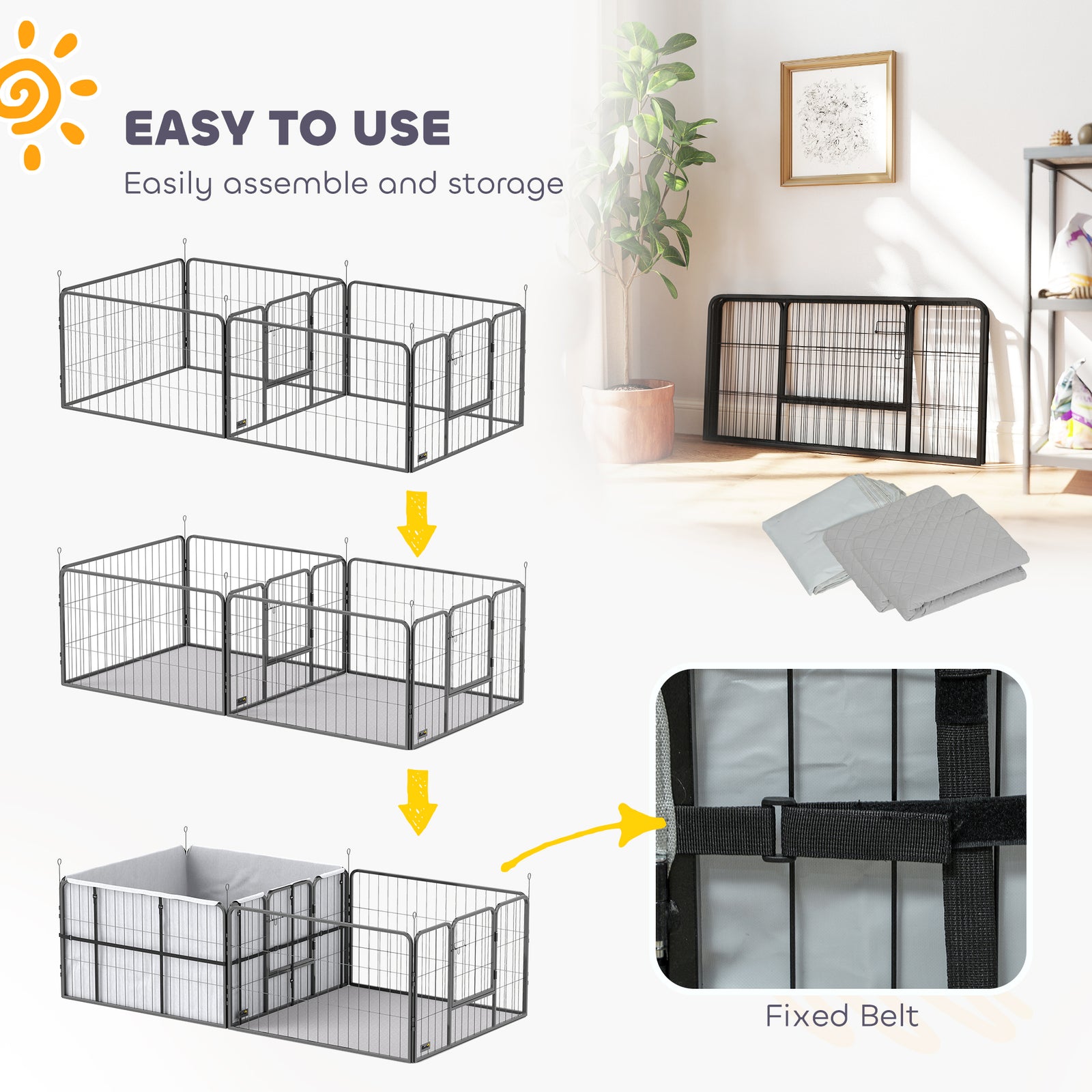 7 Panel Whelping Box For Dogs, Dog Playpen With Whelping Pads