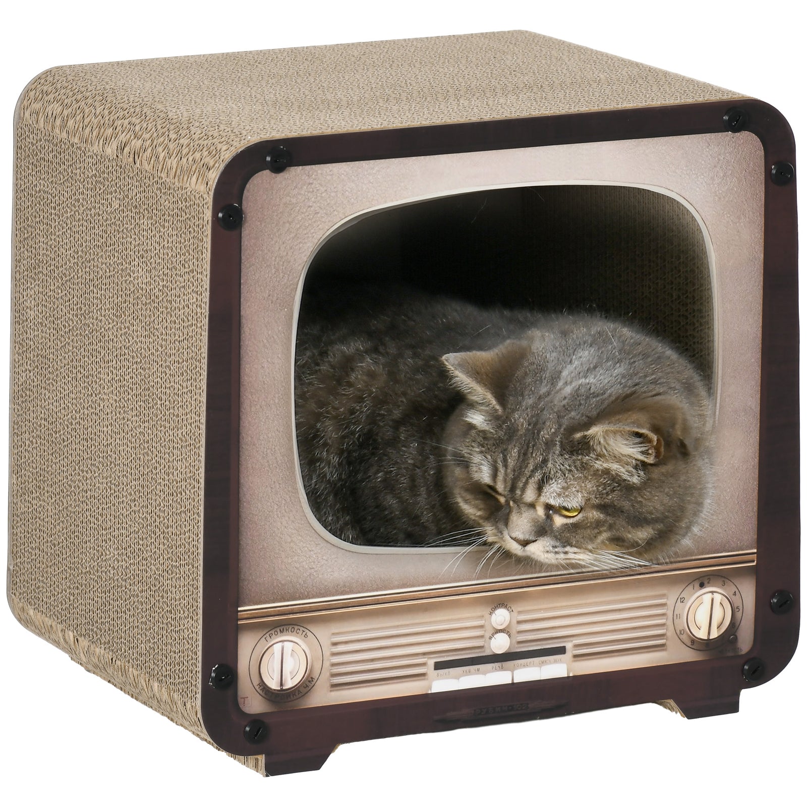 Tv Shape Cat Scratching Board With Catnip, For Indoor Cats, Brown