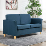Double Seat Sofa Linen Upholstery Loveseat Couch Armrests | One Size | Blue