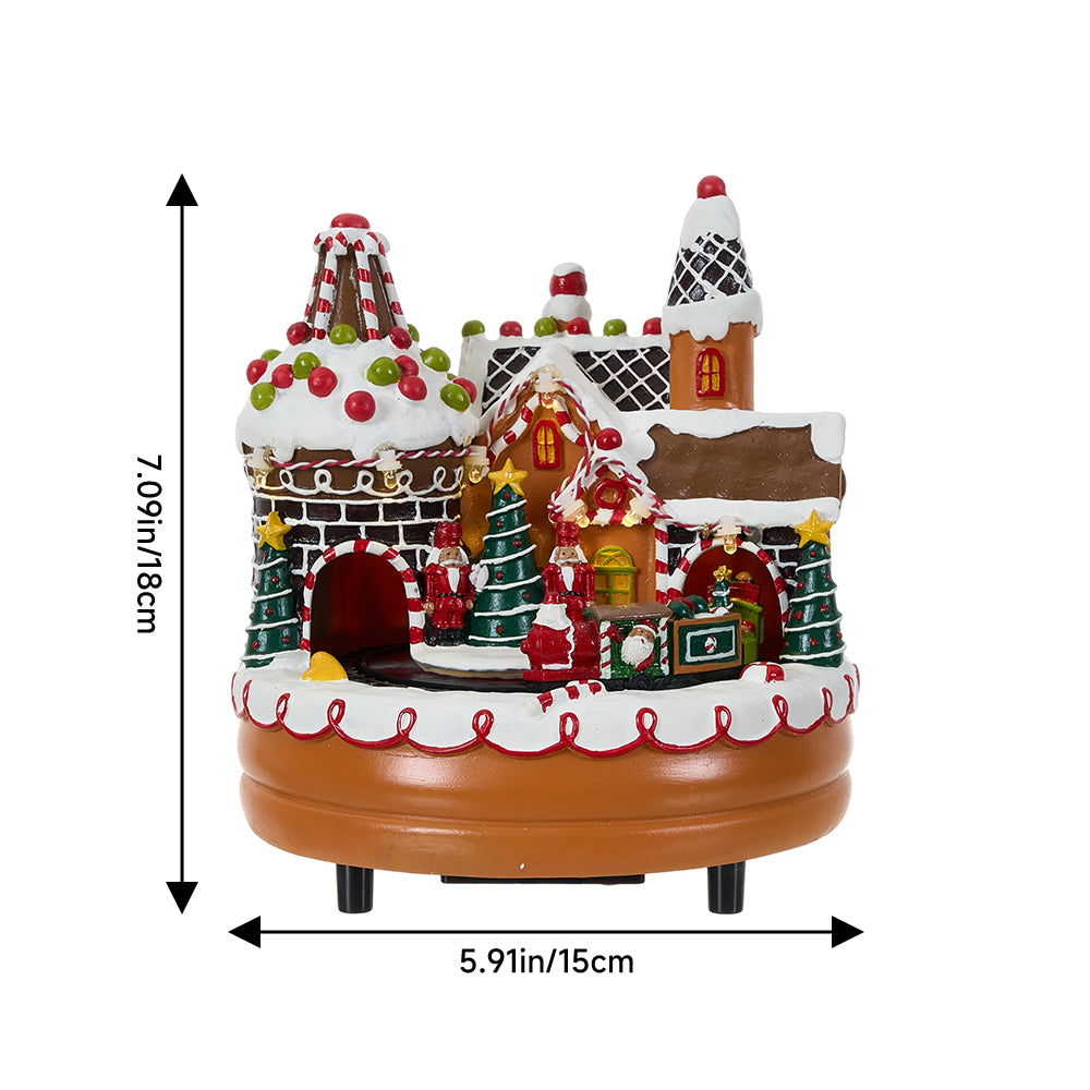 Christmas Xmas Castle Music Box Ornament With Warm Lights