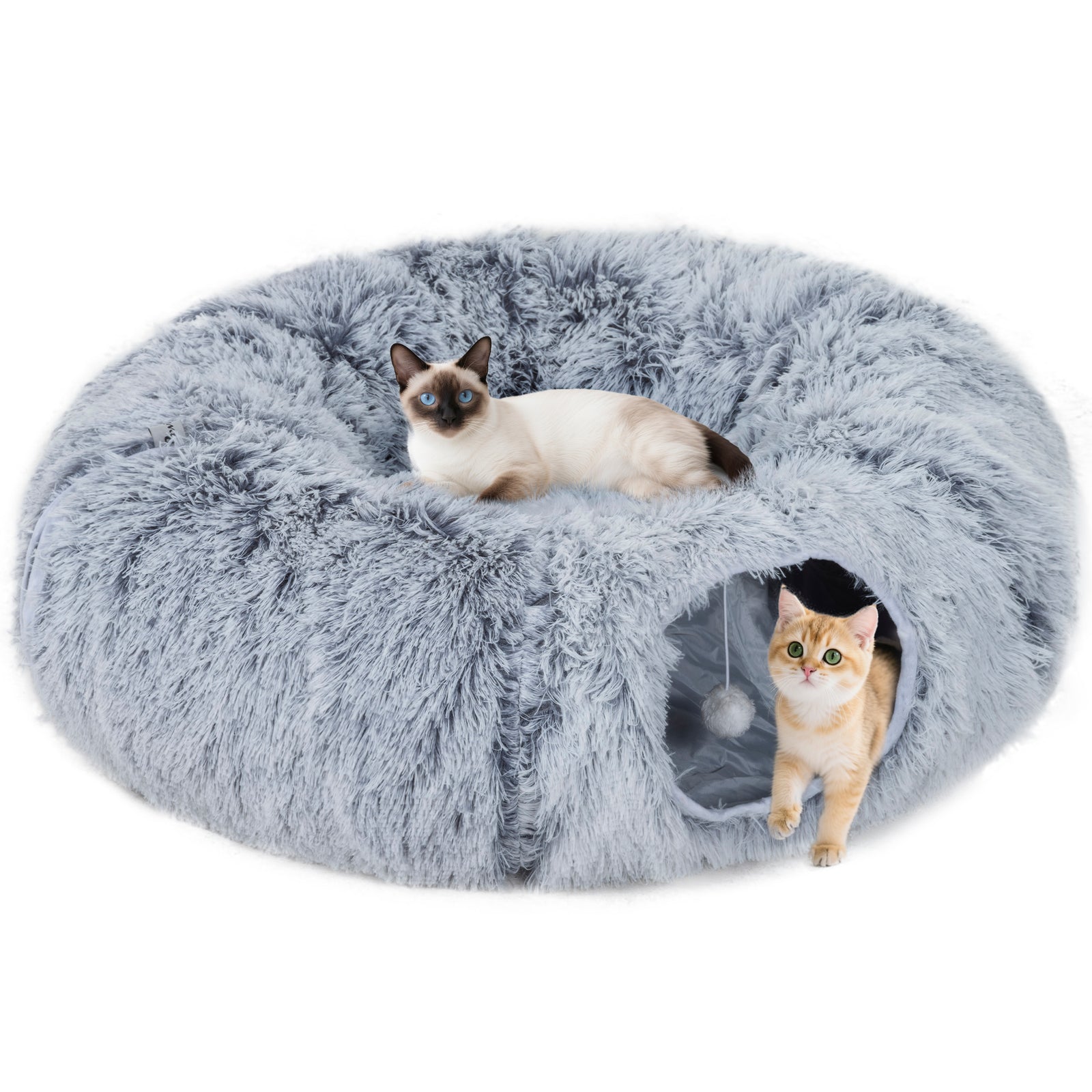 Donut Play Tunnel Bed With Washable Cushion And Toy Ball, Light Grey
