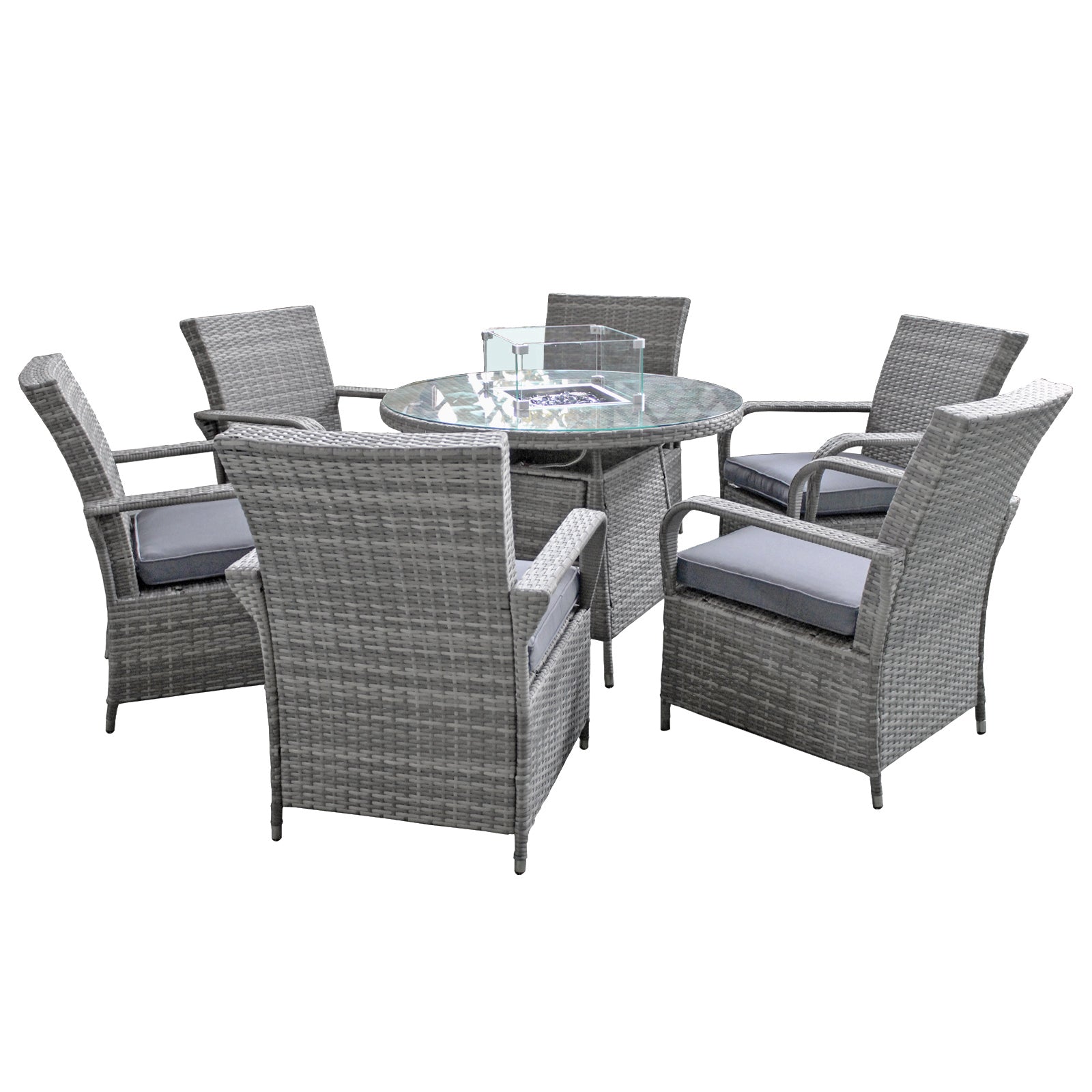 Windsor Rattan 6 Seat Firepit Dining Set | 6 Seat | Mixed Grey