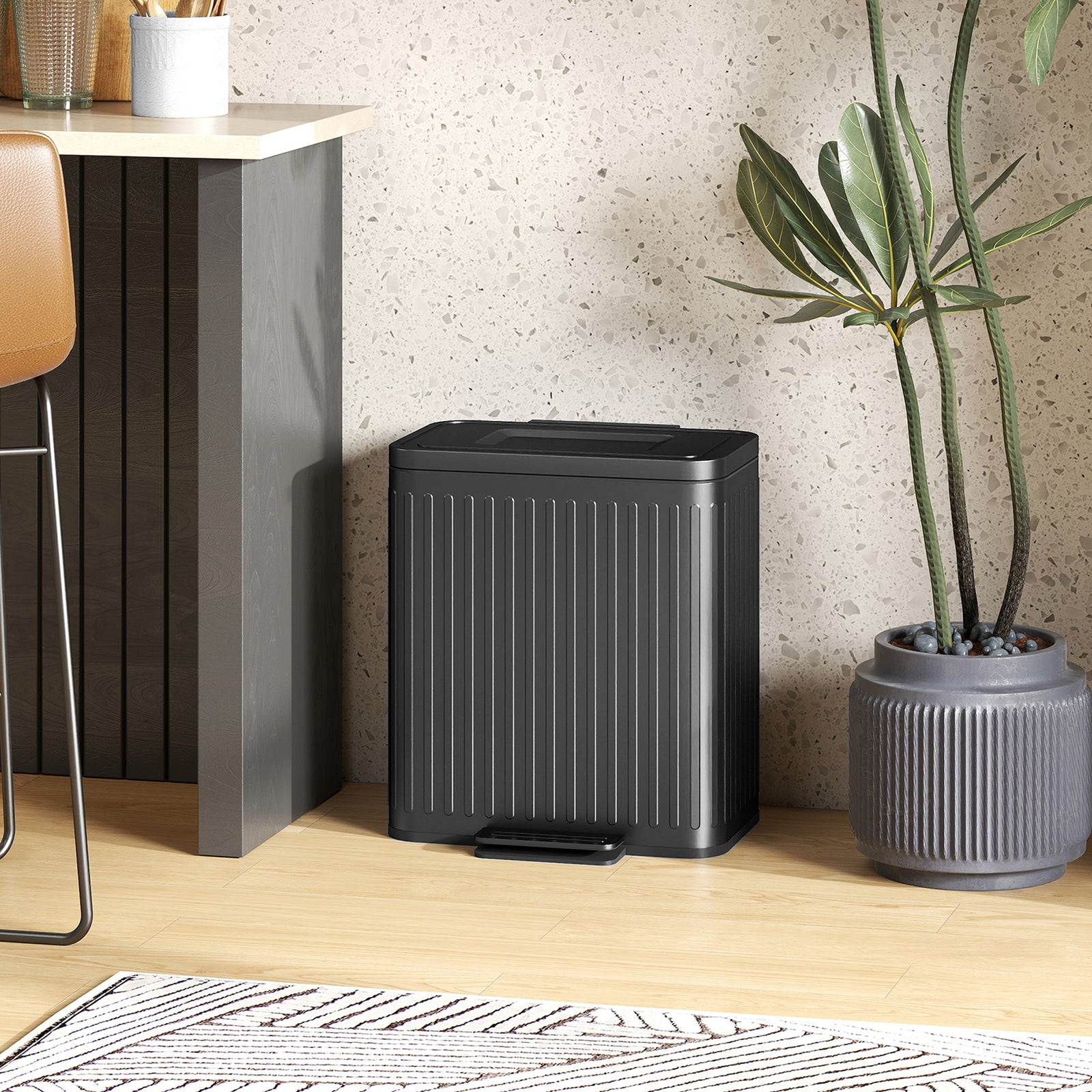 2 X 20l Double Rubbish Bin, Pedal Bin With Rubbish Bags | Black