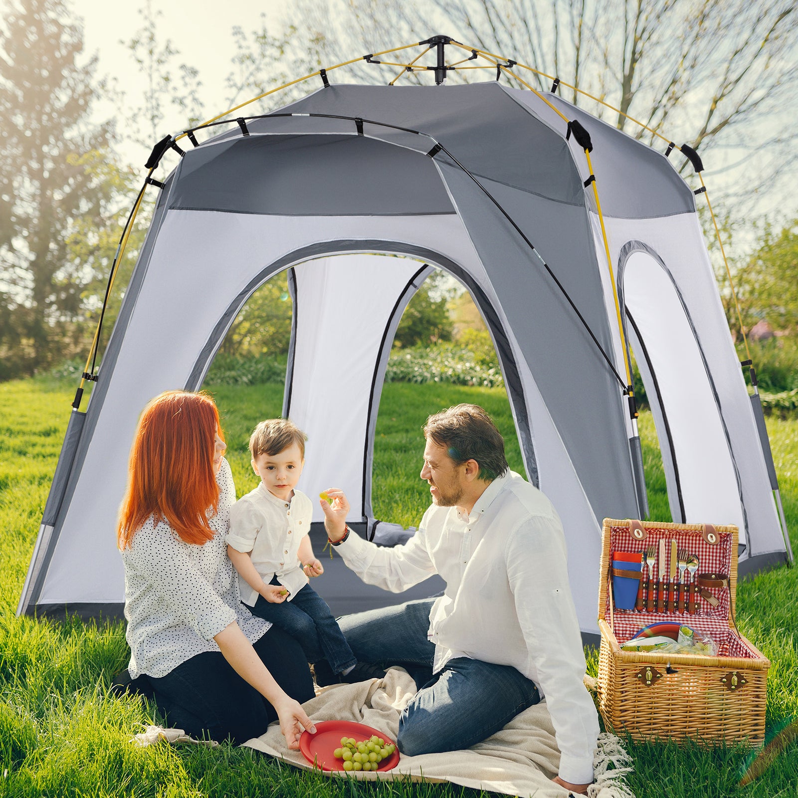 3 Man Pop Up Tent Automatic Camping Backpacking Dome Shelter | Light Slate Gray