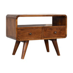 Mini Chestnut Curved Media Unit With 2 Drawers