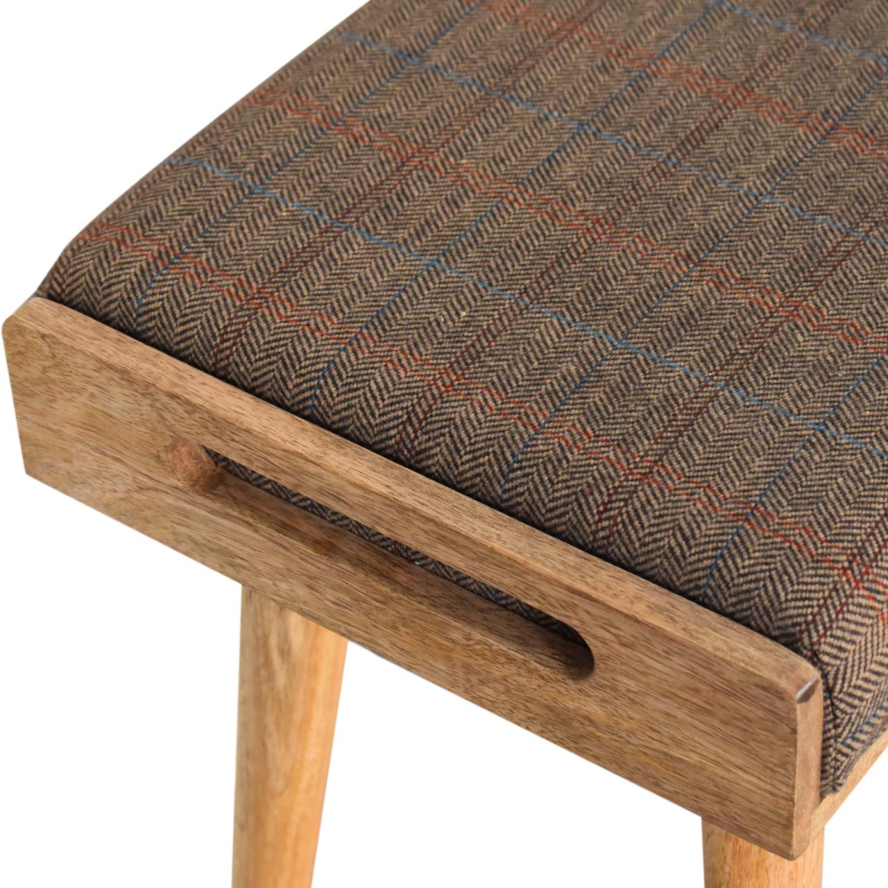 Solid Mango Wood Multi Tweed Tray Style Footstool