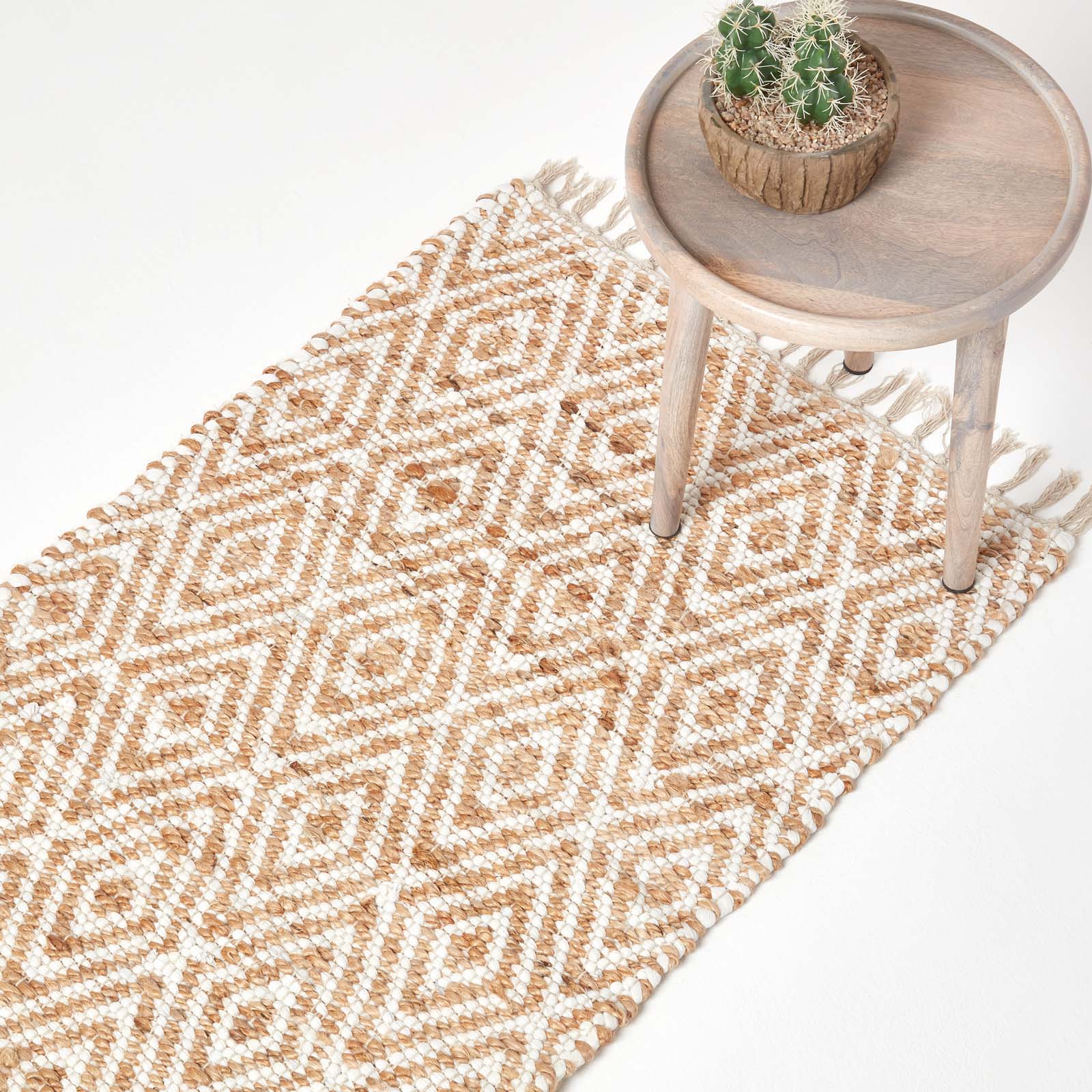 Sierra Neutral Diamond Pattern Hemp Chindi Rug | 200cm | Natural