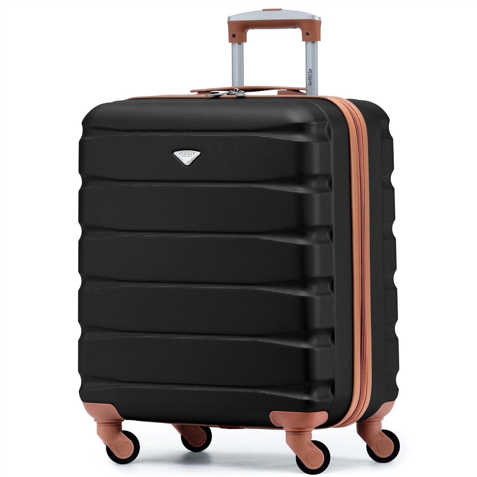 56x45x25cm Large Cabin Carry On Case - Overhead Luggage Suitcase - 4 Spinner Wheels - Abs Shell | 56 x 45 x 25cm | Black & Brown