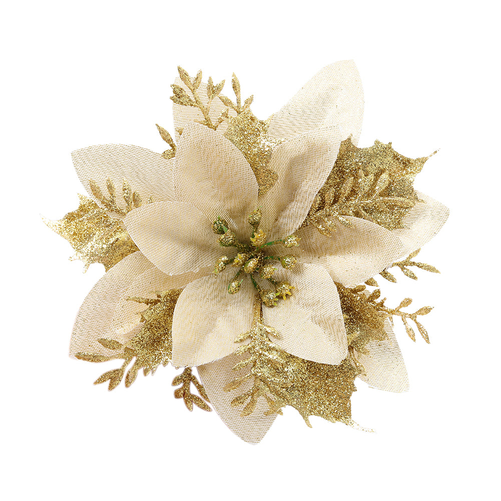 24 Pieces Artificial Christmas Tree Flowers Xmas Festive Poinsettia Flowers Ornament Set | Gold