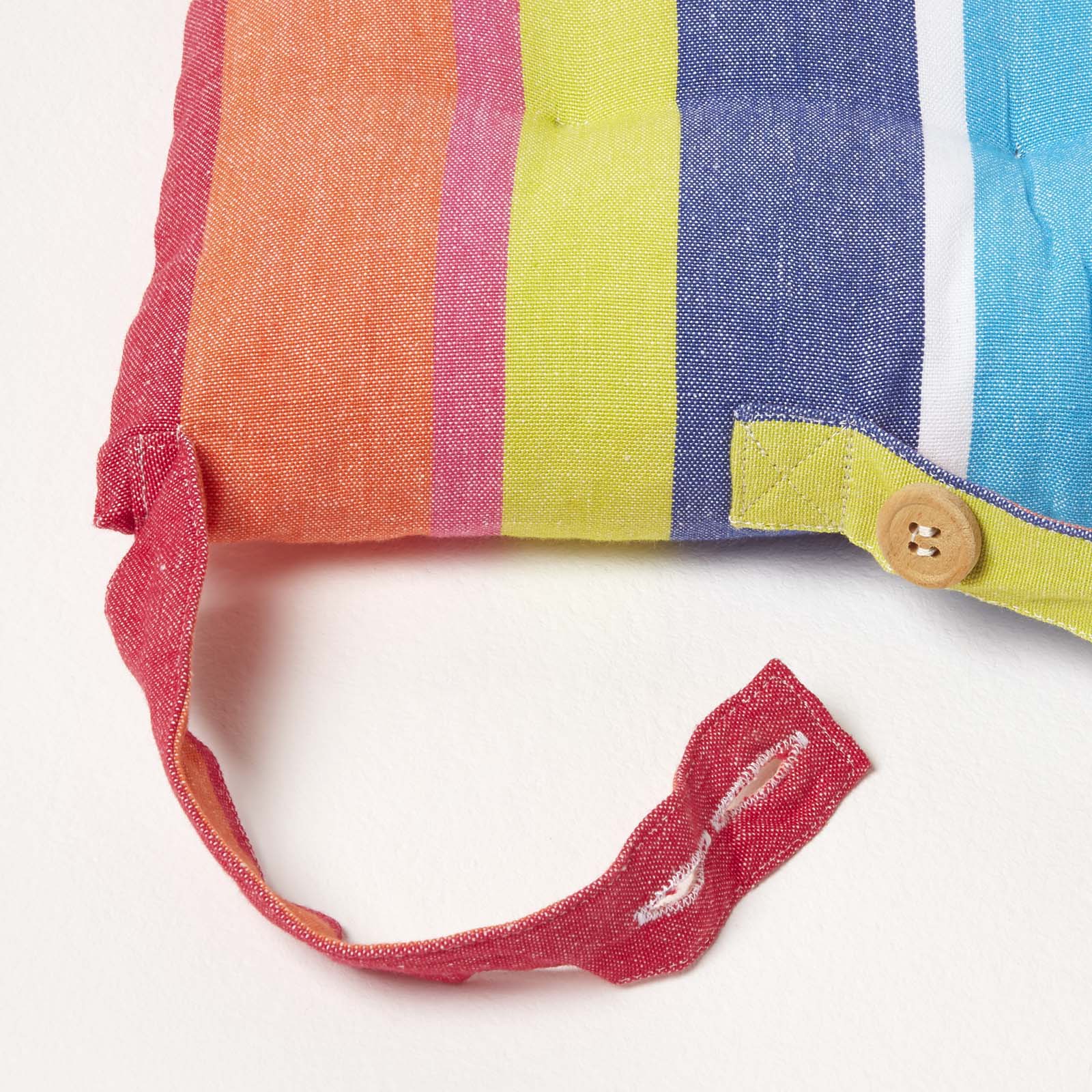 Striped Seat Pad With Button Straps 100% Cotton, 40 X 40 Cm | Set-of-1 | Multi Colour