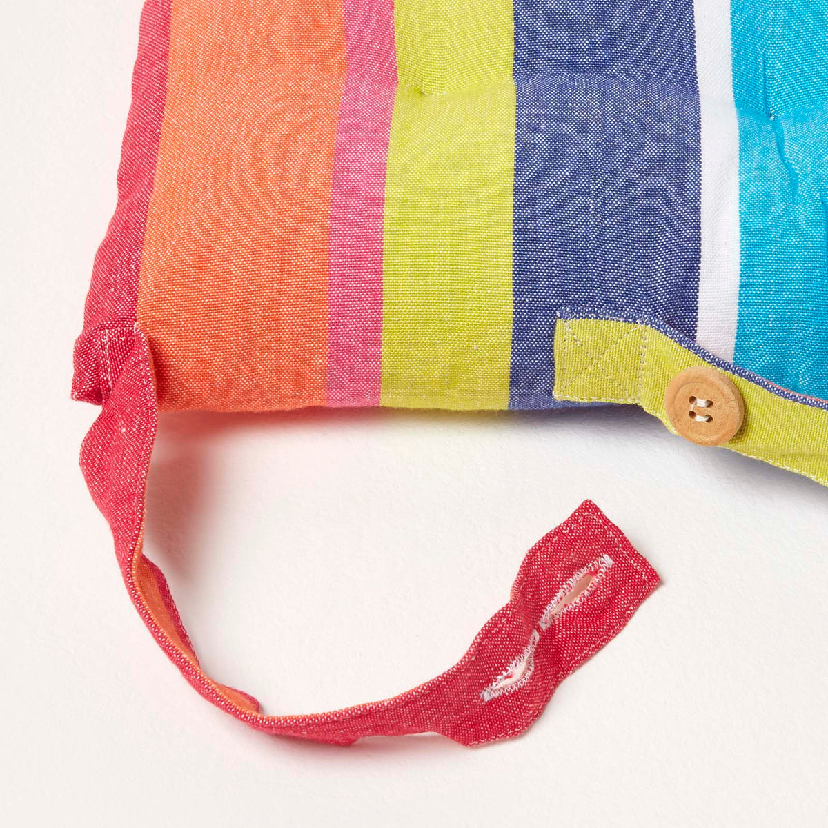 Striped Seat Pad With Button Straps 100% Cotton, 40 X 40 Cm | Set of 4 | Multi Colour