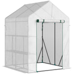 Greenhouse W/ 2 Tier Shelf & Roll-up Door - Clear | 143 x 143 x 195cm | Clear