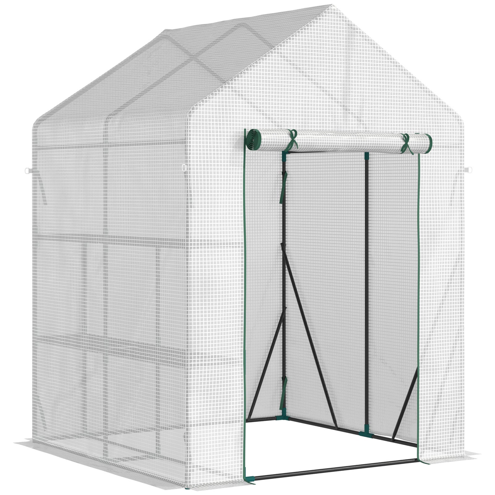 Greenhouse W/ 2 Tier Shelf & Roll-up Door - Clear | 143 x 143 x 195cm | Clear