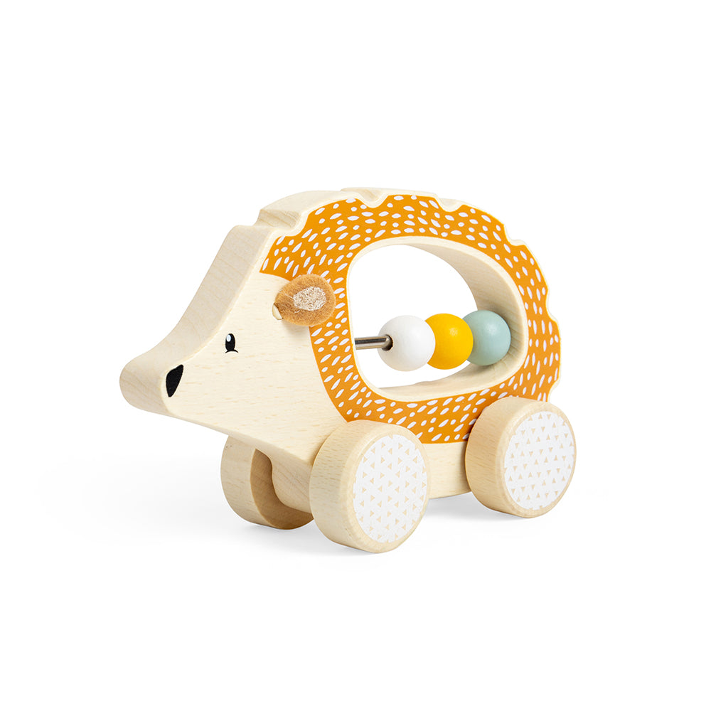 Wooden Push Along Hedgehog With Beads In It's Belly