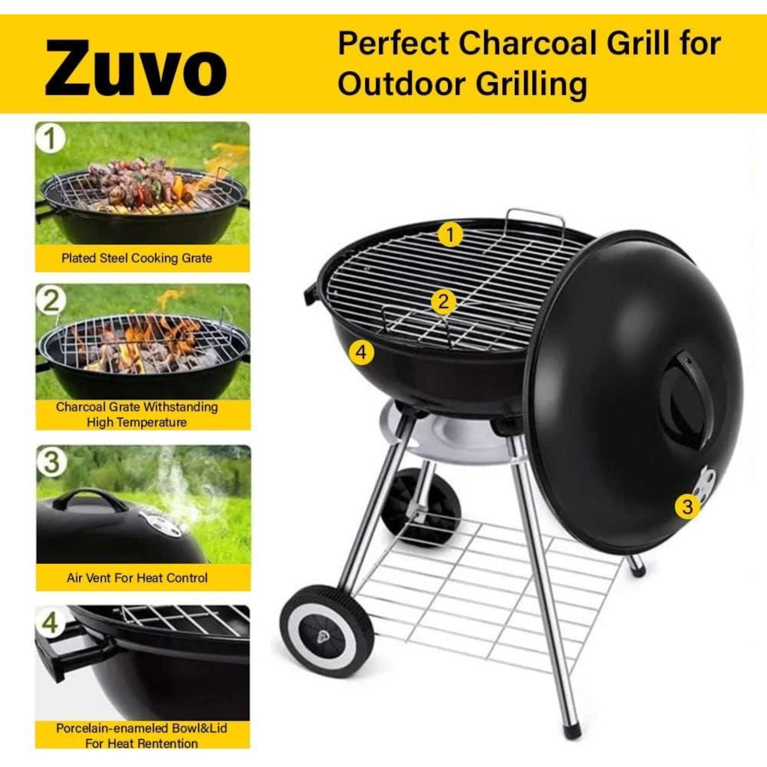 45cm Round Charcoal Bbq Kettle Grill Outdoor Portable Barbecue