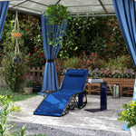 Folding Sun Lounger With 5-level Reclining Back, Side Table | Dark Blue