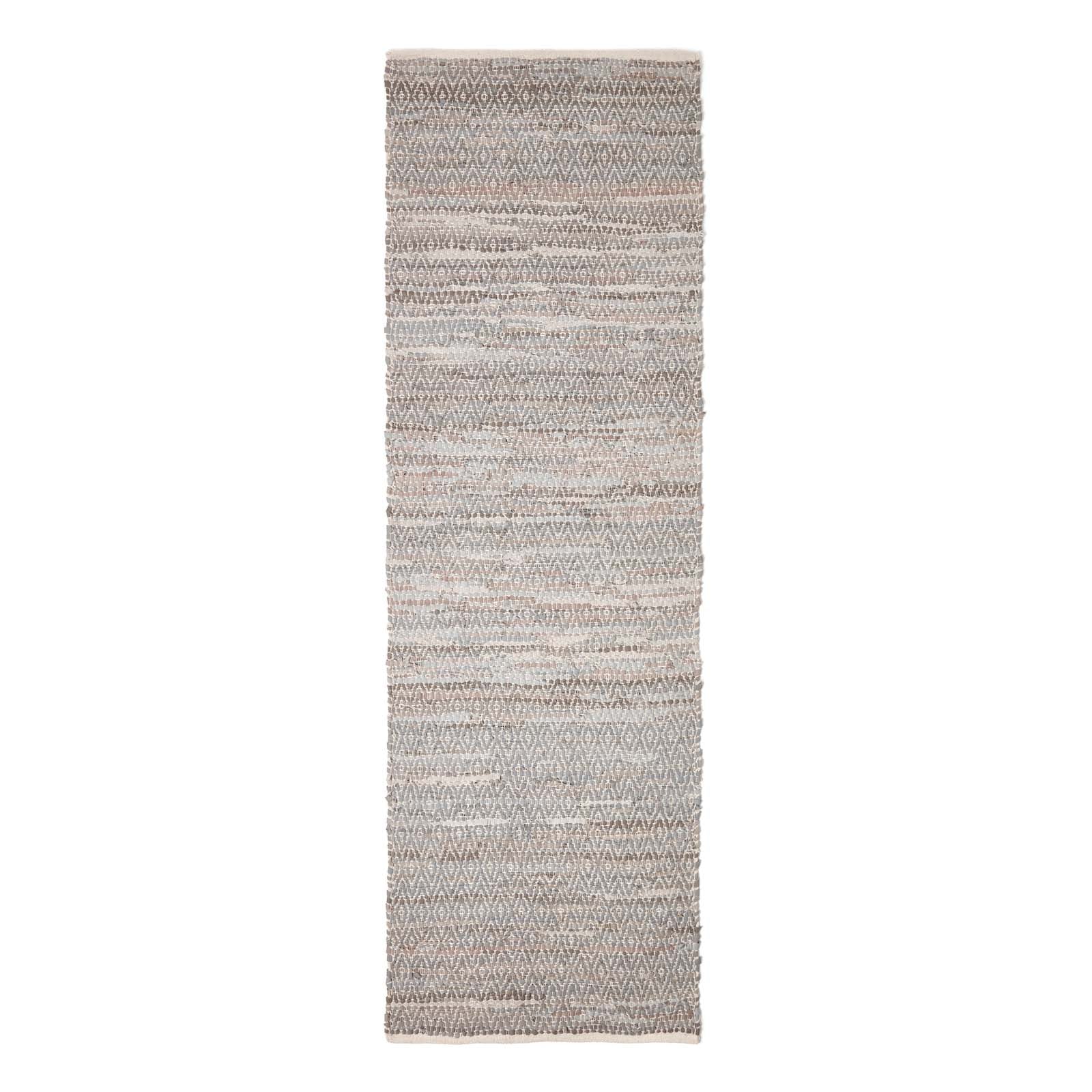 Real Leather Handwoven Diamond Pattern Rug | 200cm | Grey