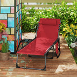 Folding Sun Lounger With 5-level Reclining Back, Side Table | Red