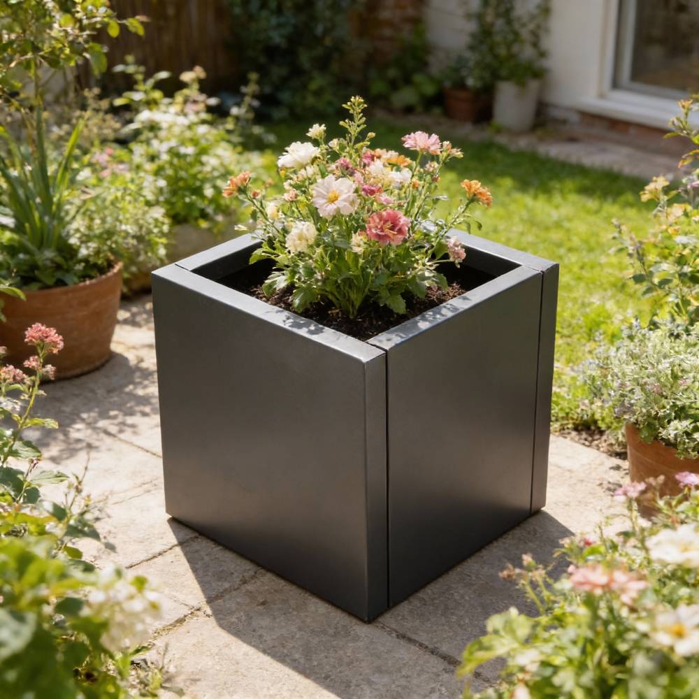Zinc Galvanized Steel Planter Box With Drainage Hole –square Raised Planter Box Outdoor Balcony Garden Trough Pot | Medium | Anthracite Grey