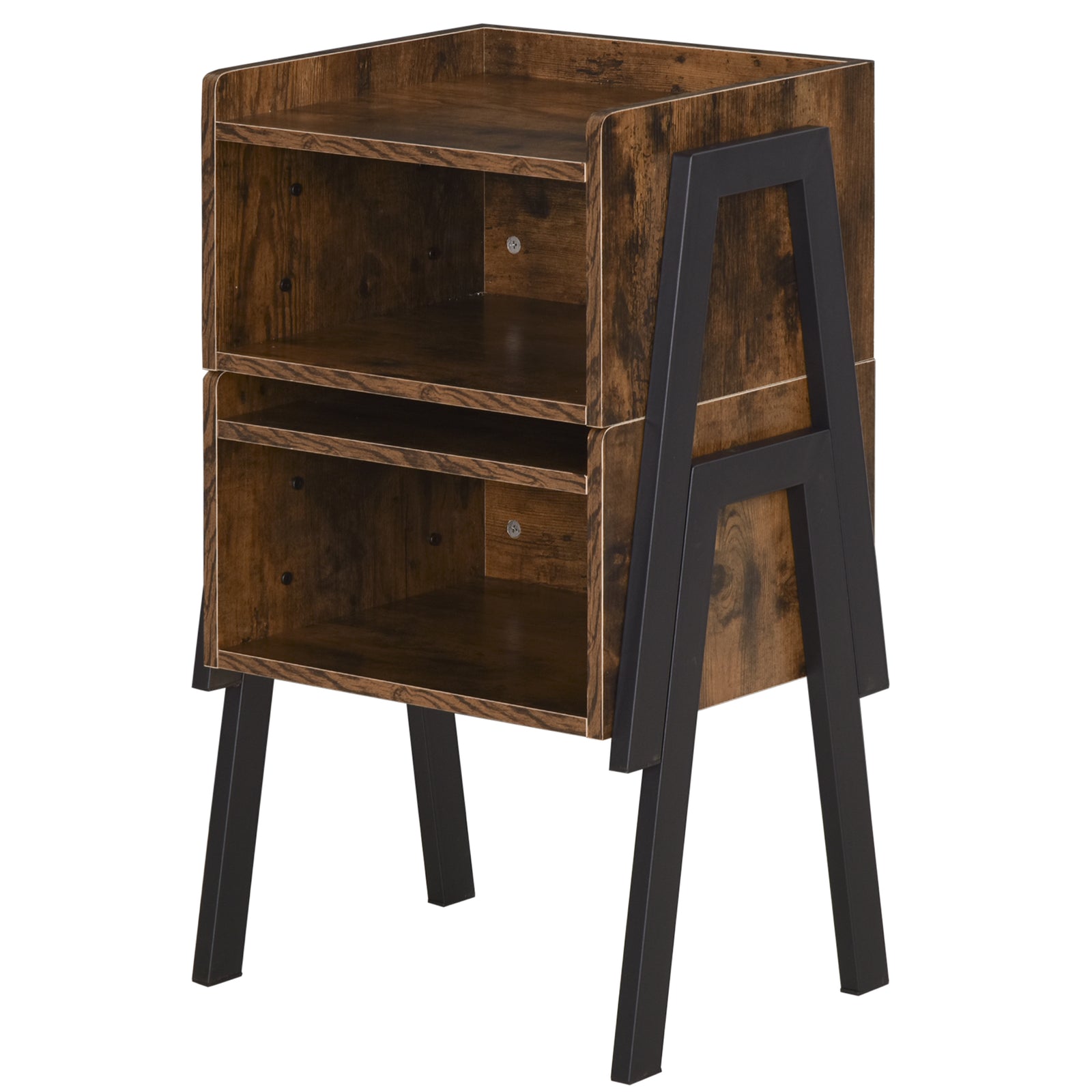 Set Of 2 Industrial Side Tables, Stacking, Shelf