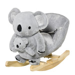 Kids Plush Ride-on Rocking Horse Koala-shaped Toy W/ Gloved Doll Grey