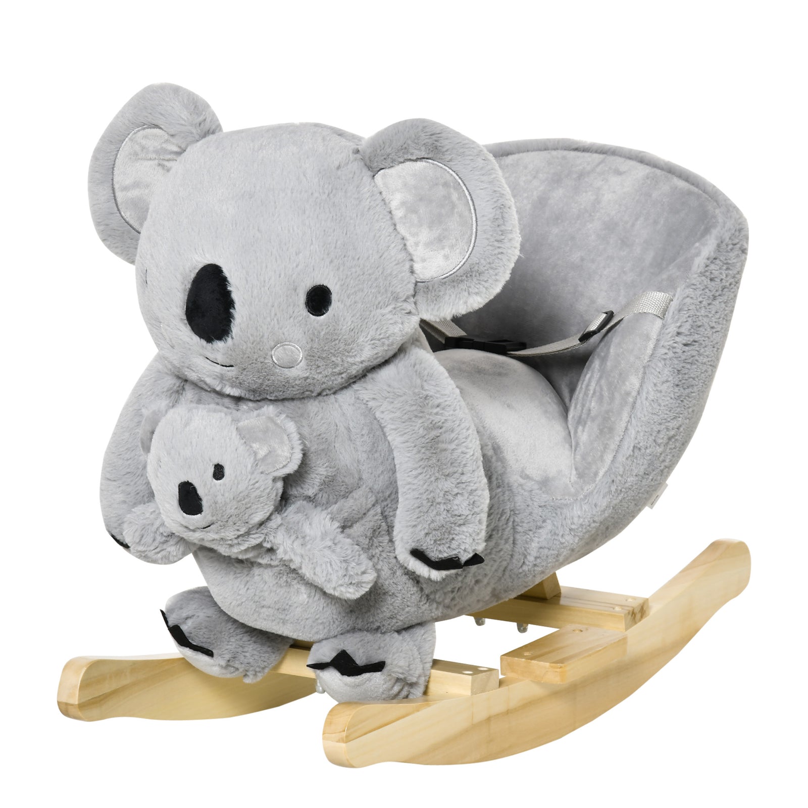 Kids Plush Ride-on Rocking Horse Koala-shaped Toy W/ Gloved Doll Grey