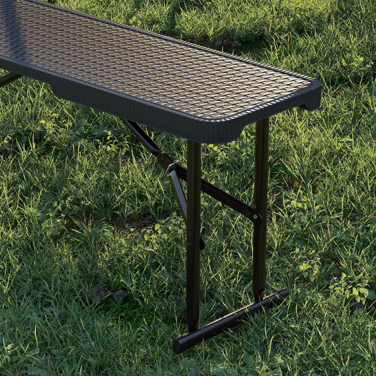 Rattan Effect Folding Picnic Table And Bench Set W/ Handles