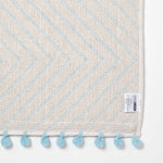 Tufted Cotton Bath Mat Zig Zag Design With Pom Poms | 50 x 80cm | Light Blue