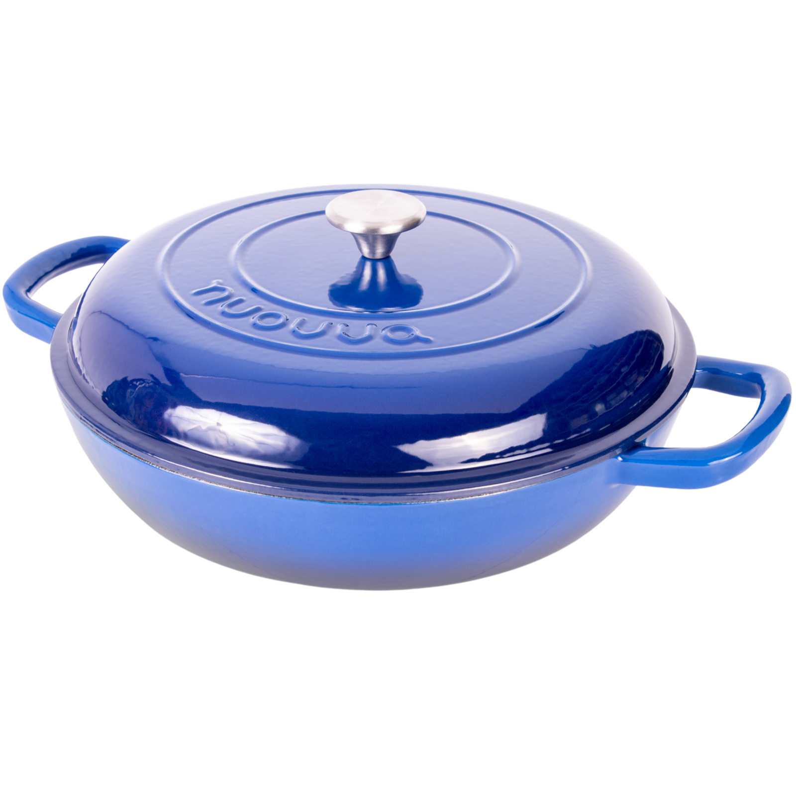 Shallow Cast Iron Casserole Pot With Lid, 5-quart, (32 Cm) | Dark Blue