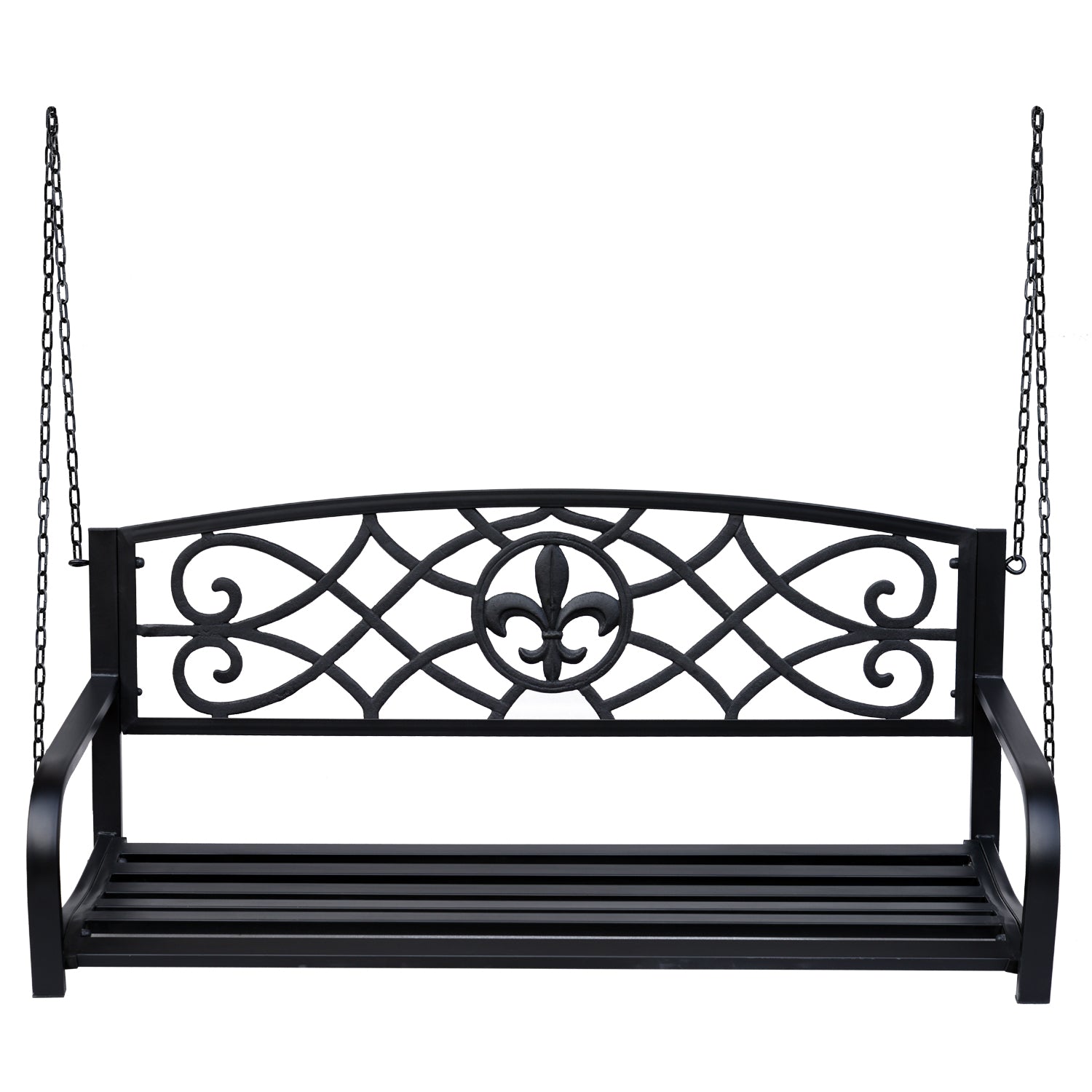 Outdoor Steel Fleur-de-lis Porch Swing Garden Hanging Bench