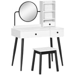 Dressing Table Set With 3 Drawers, Storage Shelves And Stool | One Size | White