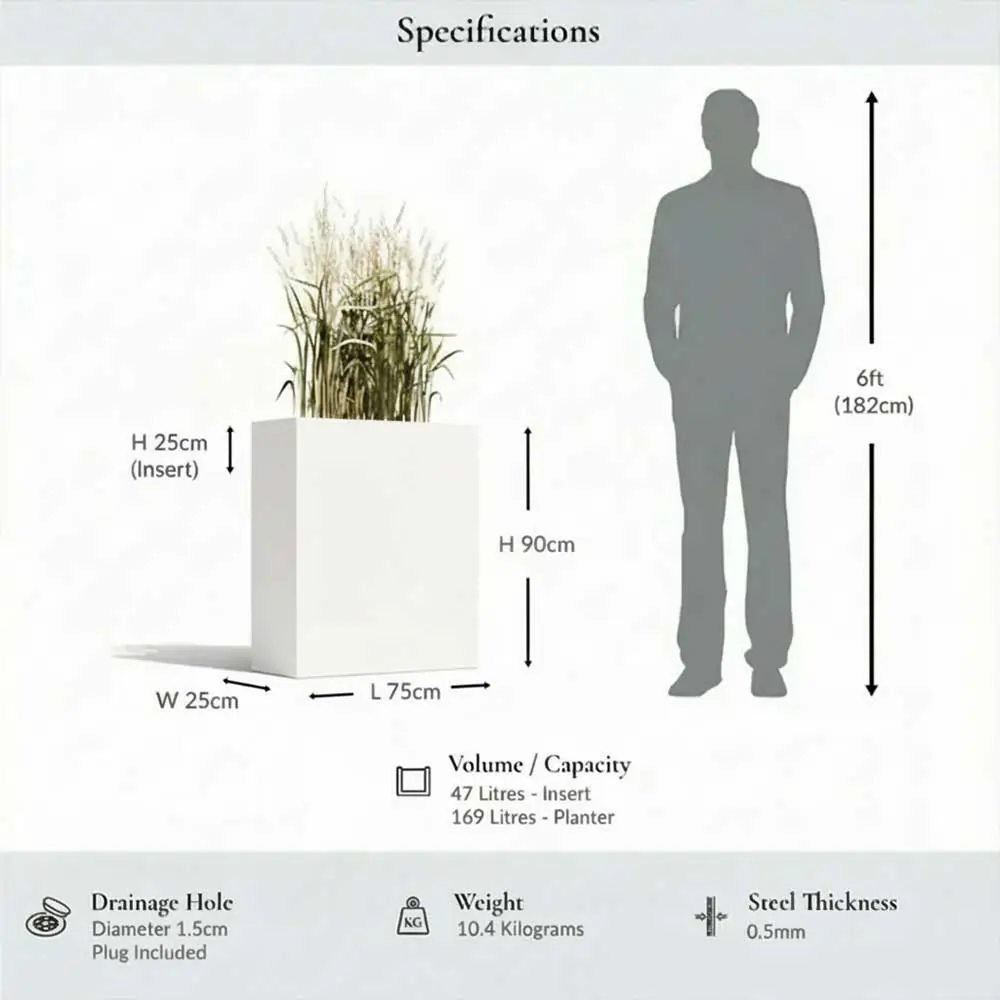 Long Zinc Galvanised Tall Trough Planter | 75cm x 25cm x 90cm | White