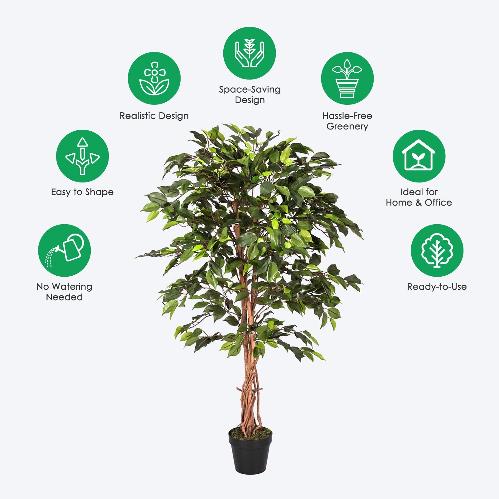 Artificial Handcrafted Ficus Tree With Real Wood Trunk | 4ft | Green