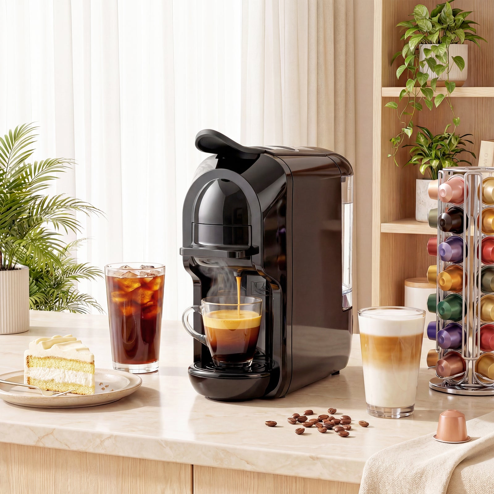 Pod Coffee Machine For Nespresso And Dolce Gusto Capsule, 19 Bar