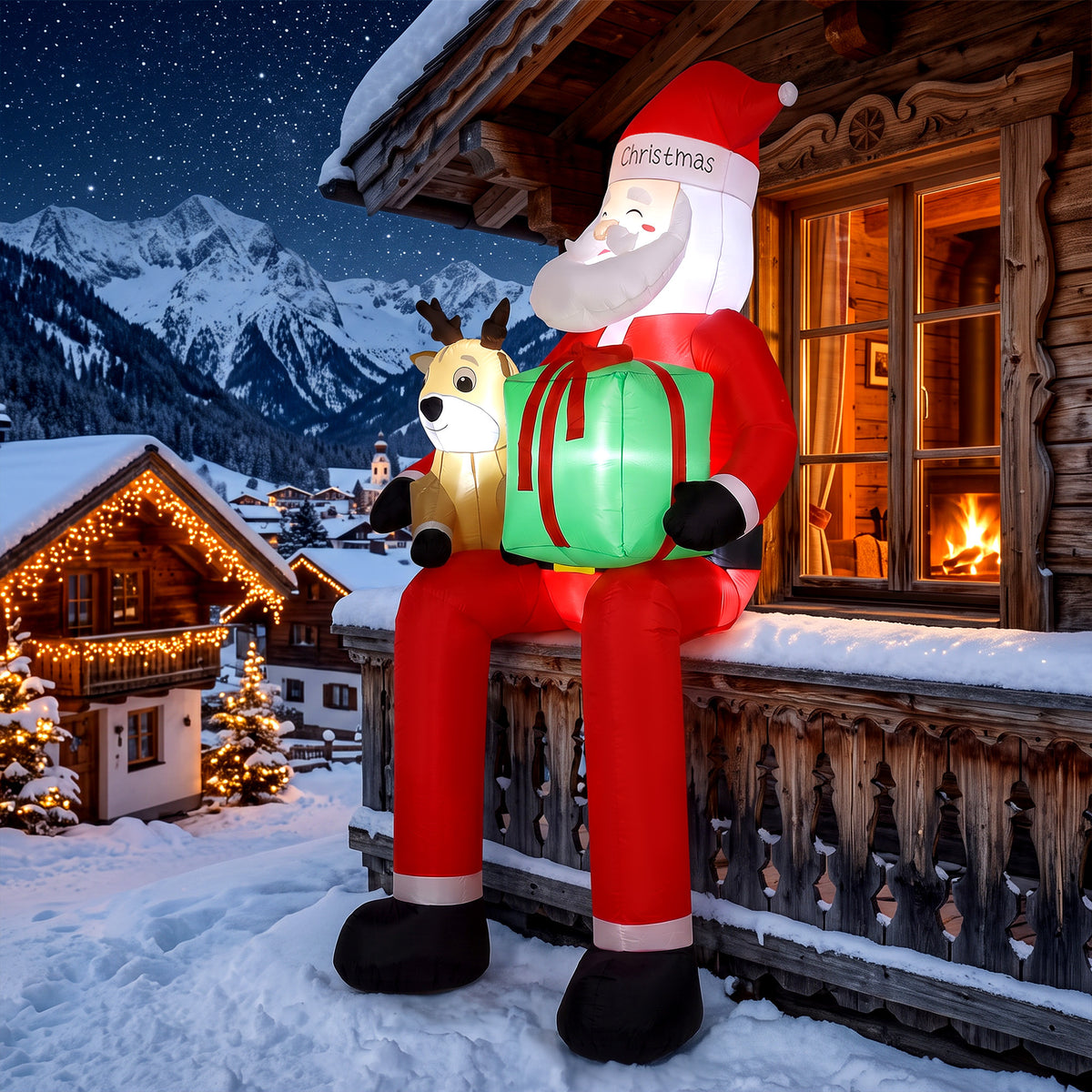 Outsunny 9.3ft Giant Christmas Inflatable Hanging Santa Claus W/ Reindeer