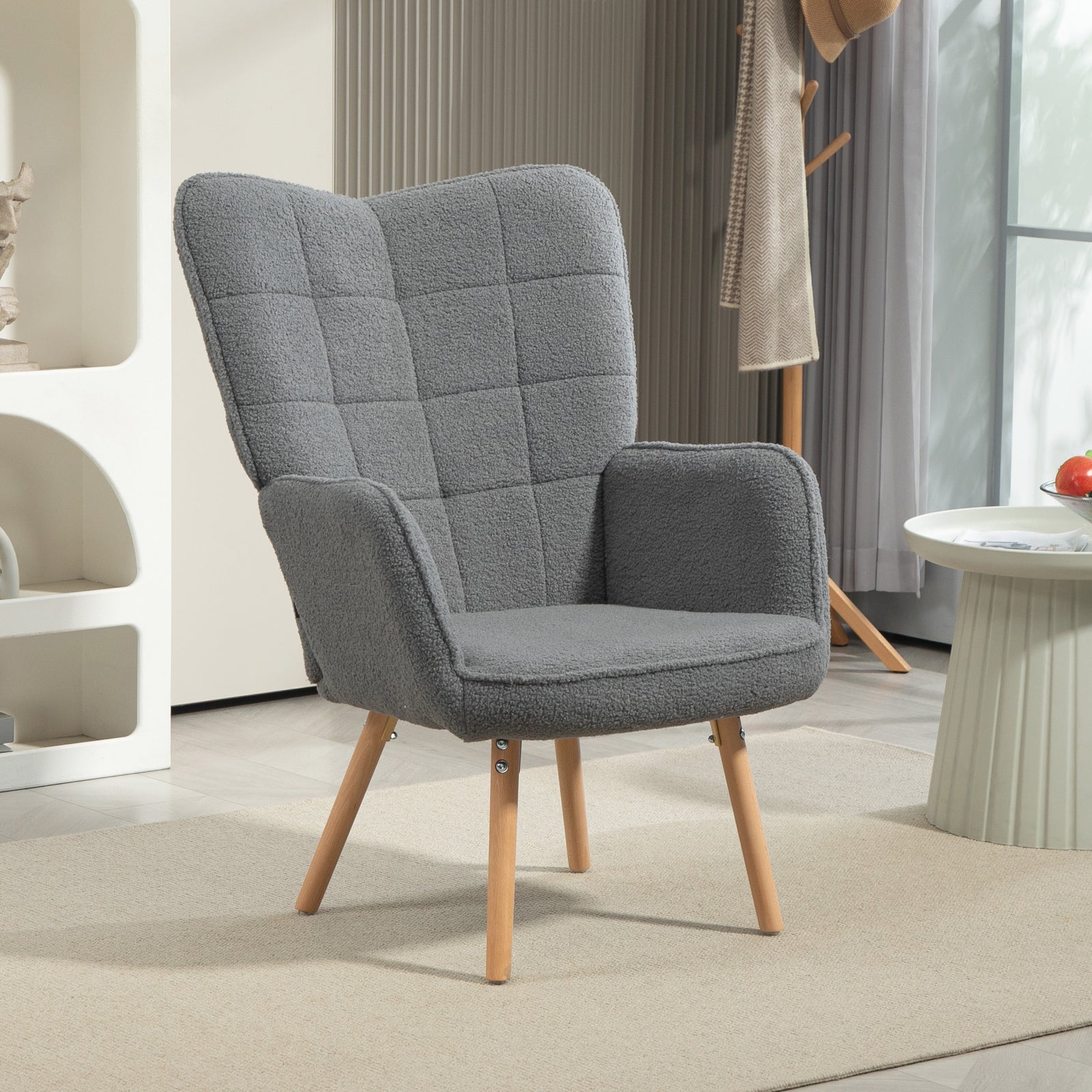Upholstered Tufted Wingback Armchair With Seat Padding | One Size | Dark Grey